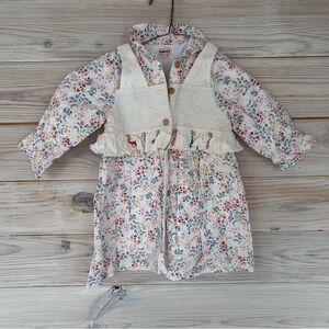 Catimini Floral Long-Sleeve Dress with Ruffled Vest Detail